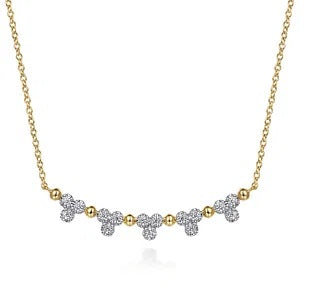 14K Yellow Gold Diamond Trio Stations Bujukan Bar Necklace, .27CTW